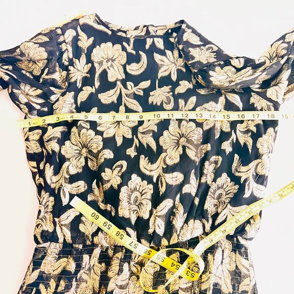 Raul Blanco Evenings Gold Black Pleated Midi Dress Size 6 - Picture 6 of 8